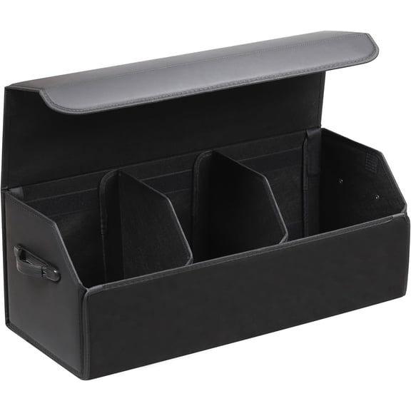 Leather Car Trunk Organizer,Durable Collapsible Adjustable Compartments Cargo Storage,Extra Large Capacity,AK-151