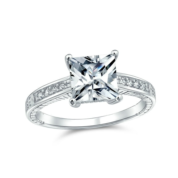 Bling Jewelry Womens Classic CZ Princess Cut Solitaire Engagement Ring in Sterling Silver Band