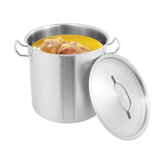 Stainless Steel Stockpot 26.4QT/25L Commercial Grade Large Stock Pot Canning Pot Soup Pot with Lid and Riveted Handles for Stew Simmering Soup Pot