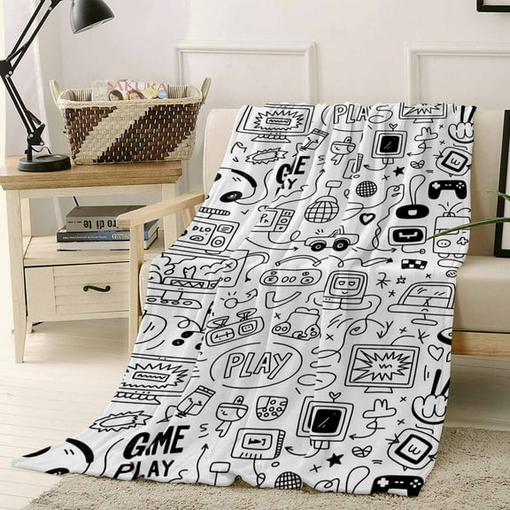 Sketch Style Throw Flannel Blanket 40x50In Simple Computer Game Console Lines Super Soft Cozy Bed Blanket, Lightweight Plush Fuzzy Bed Throw for Bedroom Sofa Couch Living Room