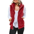 thumbnail image 2 of BOOMILK Fleece Vest Women Solid Color Fashion Casual Sleeveless Pocket Zipper Coat Red, 2 of 5