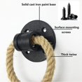 thumbnail image 4 of (negro) 2 piezas de manijas de puerta de madera con mango de hierro forjado de cuerda de cáñamo vintage, manijas de gabinete, manijas de puerta corrediza, anillo de tracción de cajón, 4 of 5