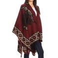 thumbnail image 5 of Sakkas Lupe Womens Reversible Poncho Wrap Cape Shawl Sweater Coat Cardigan Pattern - Tile Burgundy - One Size Regular, 5 of 7