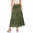 thumbnail image 2 of ZQUUVOU Women's Linen Mxi Skirt Drawstring High Waist Elegent Pleated Elastic Waist Tiered Ruffle Long Skirt with Pockets Olive Green, 2 of 9