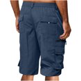 thumbnail image 3 of Penkiiy Mens Shorts Men Casual Button Zipper Shorts Solid Knee Length Cargo Shorts With Pocket Straight Button Zipper Shorts Navy Short, 3 of 6