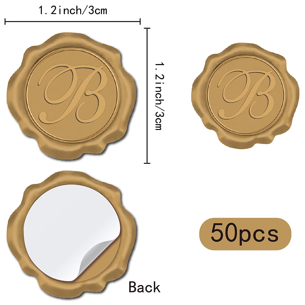 50pcs Initial B Wax Seal Stickers Adhesive Alphabet Envelope Sealing Stickers Decoration Bronze Sticker