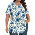 thumbnail image 2 of Xysaqa Plus Size Womens Tops Floral Printed Short Sleeves Tunic Blouses Summer Crewneck Pleated Loose Casual T Shirts 3X 4X 5X, 2 of 6