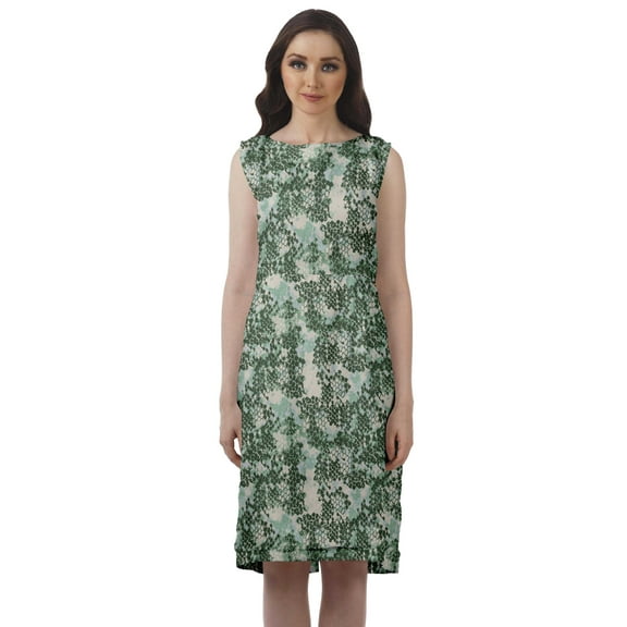 Moomaya Printed Rayon Casual Knee Length Dresses Women Boat Neck Shift Dress