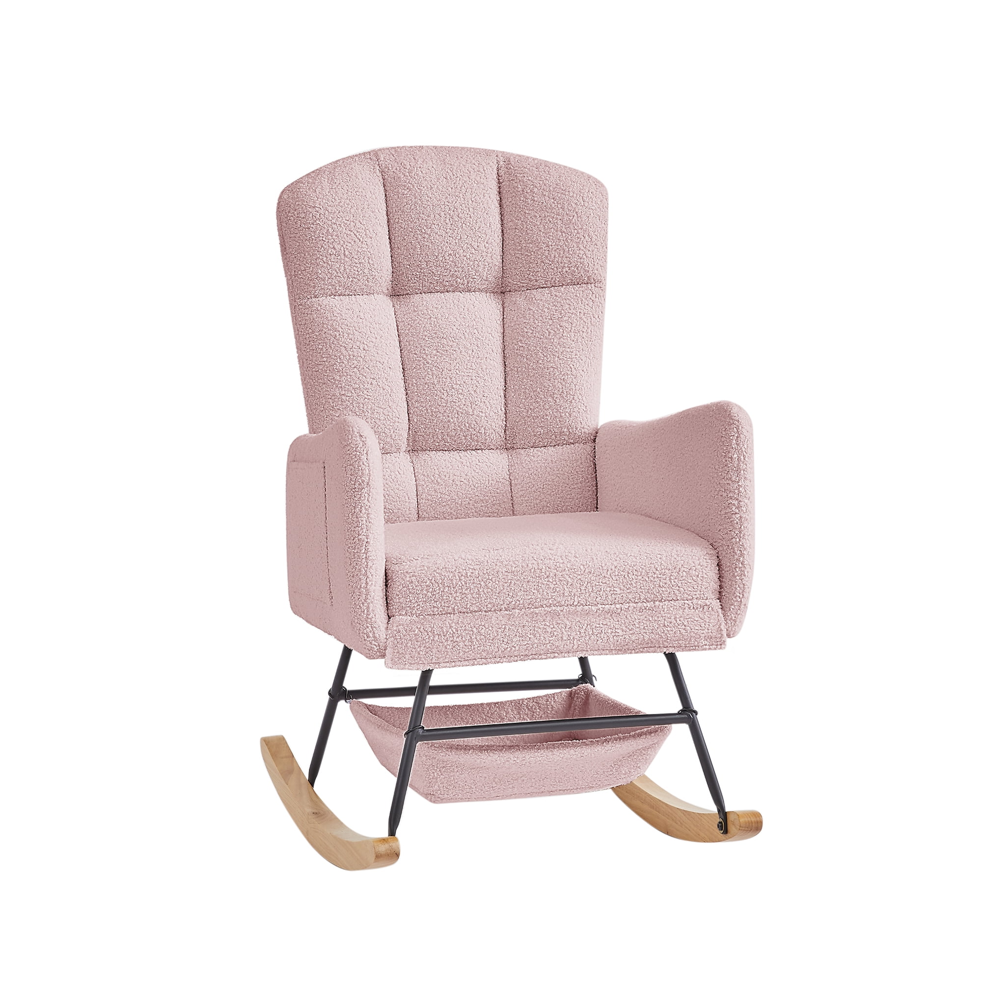 Leumius Teddy Rocking Accent Chair,High Backrest Upholstered Armchair Reading Chair for Reading,Bedroom,Living Room,Pink