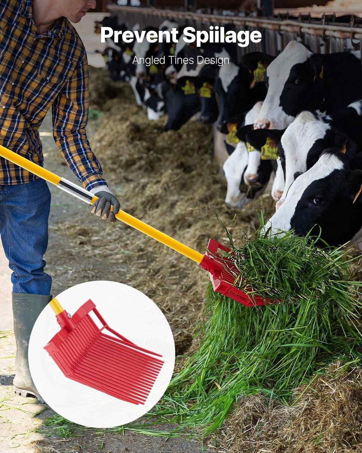 Horse Manure Fork Garden Tool - 18 Angled Tine Pitchfork for Hay & Muck - Heavy Duty Fiberglass Handle, Farm & Yard Tool - Durable Rake for Leaves, Mulch