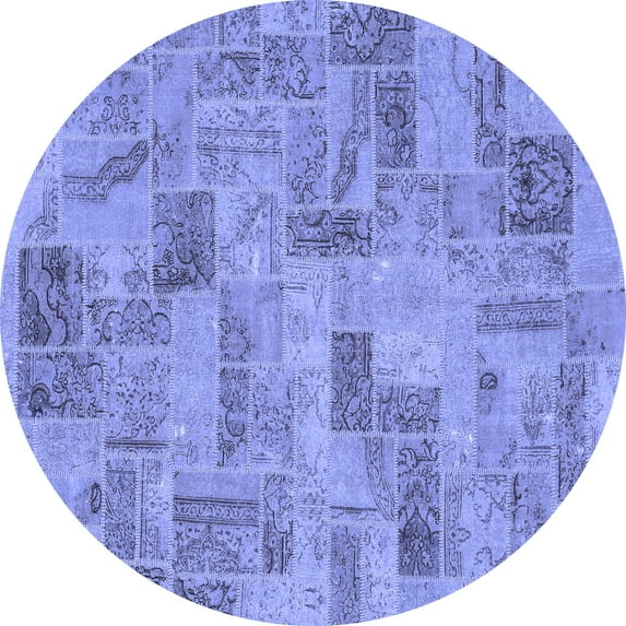 Ahgly Company Machine Washable Indoor Round Abstract Blue Modern Area Rugs, 6' Round