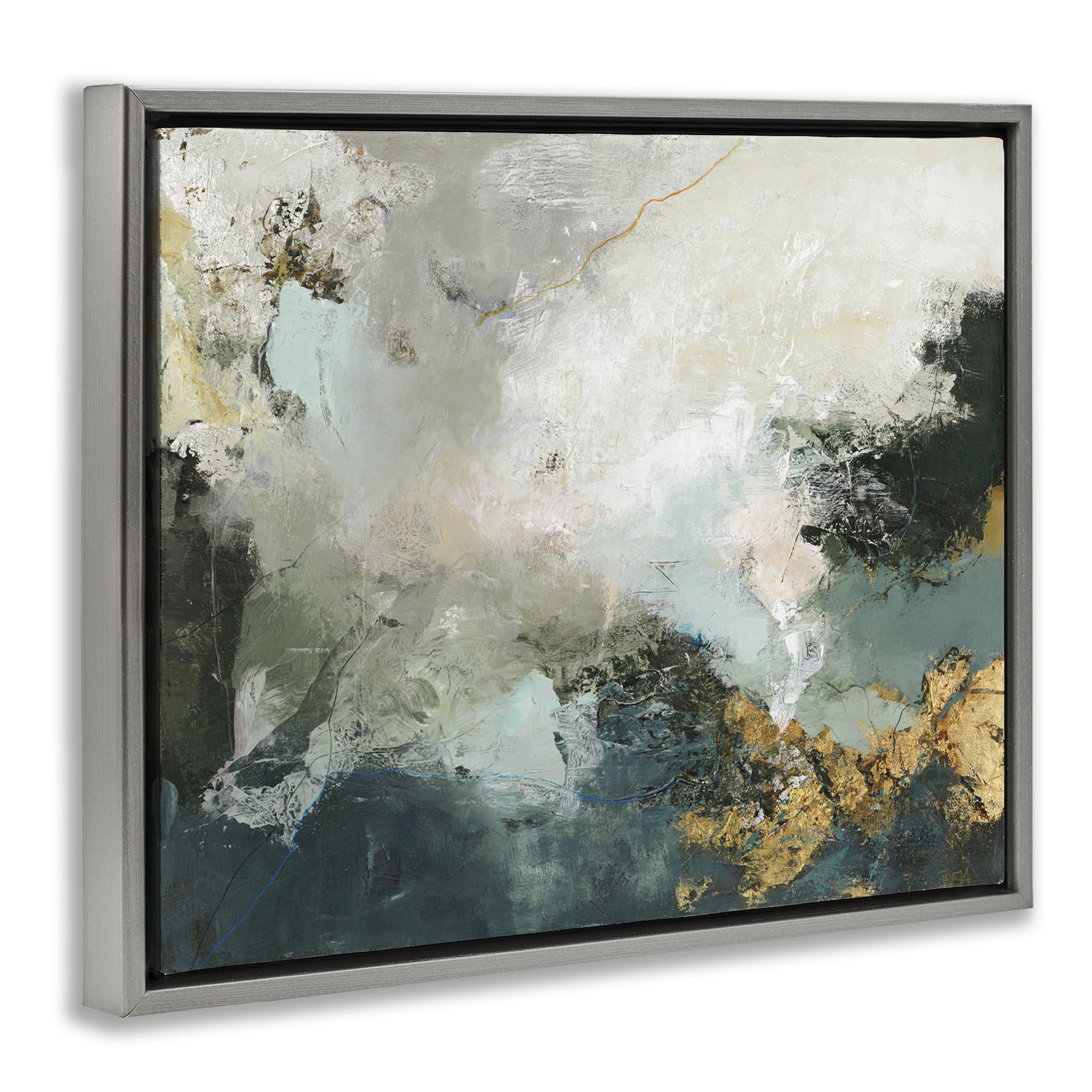 Stupell Industries Stormy Dark Abstraction Abstract Painting Gray Floater Framed Canvas Art Print Wall Art, 31 x 25