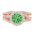 thumbnail image 2 of 2.32 ct Brilliant Round Cut Green Zircon 18K Rose Gold Halo Solitaire with Accents Engagement Bridal Wedding Ring Band Set size 7.5, 2 of 7