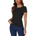thumbnail image 4 of INSPIRAR CHIC Blusa de punto acanalado de manga corta y cuello redondo para mujer L negra, 4 of 5