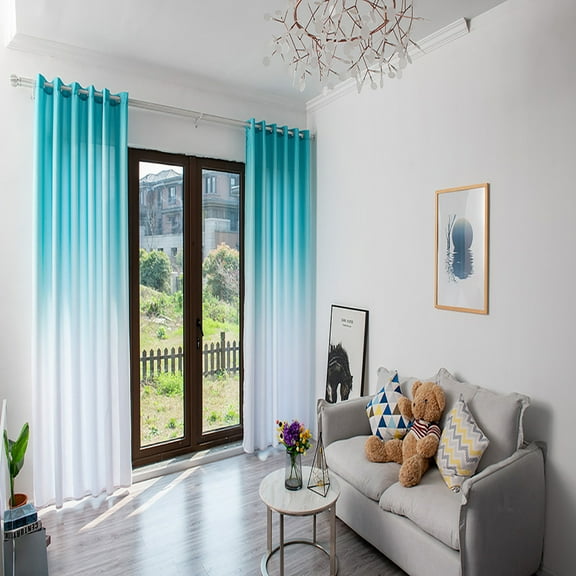 Tuvgenk Machine Washable Thermal Curtains Blue Curtains Ombre Short Curtains Bedroom Bathroom
