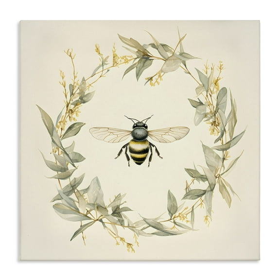 Stupell Industries Soft Bee Wreath Animals & Insects Painting Gallery Wrapped Canvas Art Print Wall Art, 17 x 17