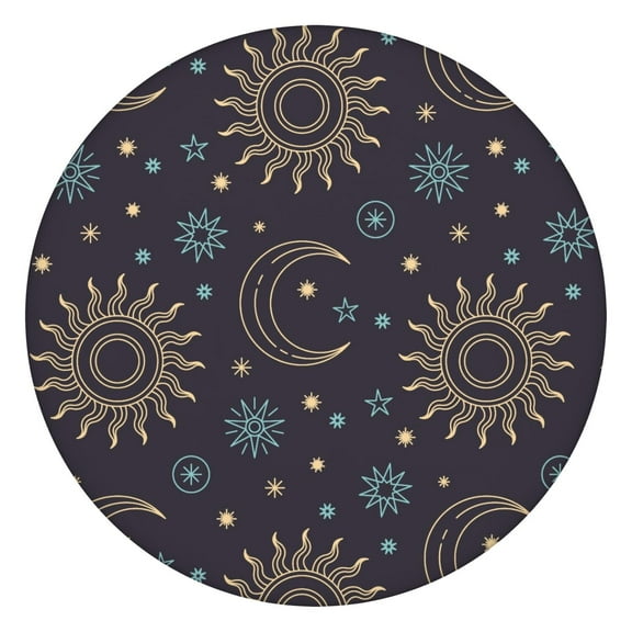 Vinyl Tablecloth Starry Lunar Celestial Art Map Eclipse Constellation Design, Backed Waterproof Elastic Tablecloth for Dining Table