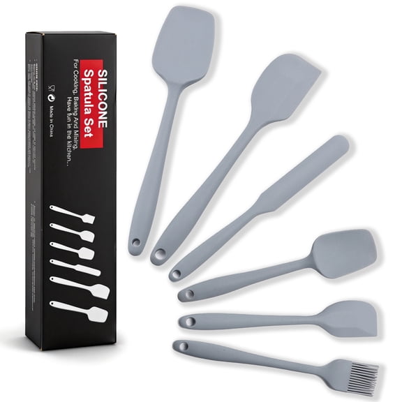 Silicone Rubber Spatula Set, 6 Pcs Food Grade Kitchen Silicone Spatula Set, Kitchen Utensils with Silicone Brush Heat Resistant Non Stick Spatula Silicone for Scraping, Baking, Cooking, Mixing