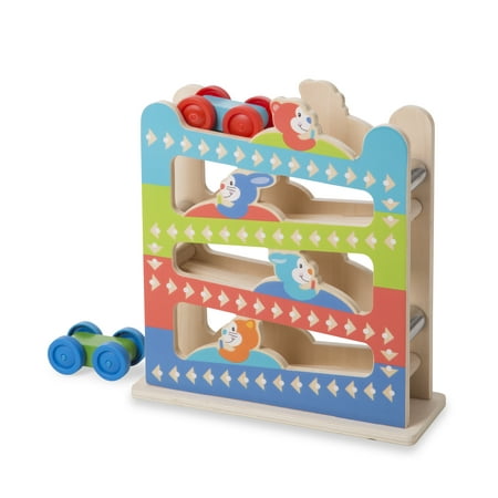 - Melissa & Doug First Play Roll & Ring Ramp Tower With 2 Wooden Cars