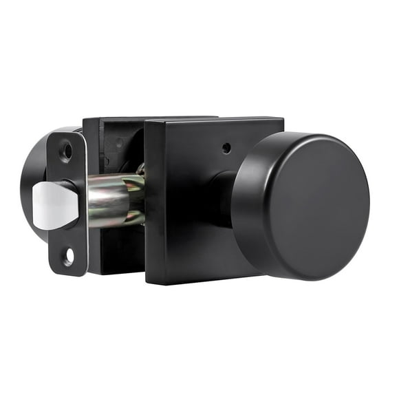 coolnews Matte Black Door Knobs Interior Heavy Duty Privacy Door Knob with Lock Modern Square Door Handle for Bedroom Bathroom