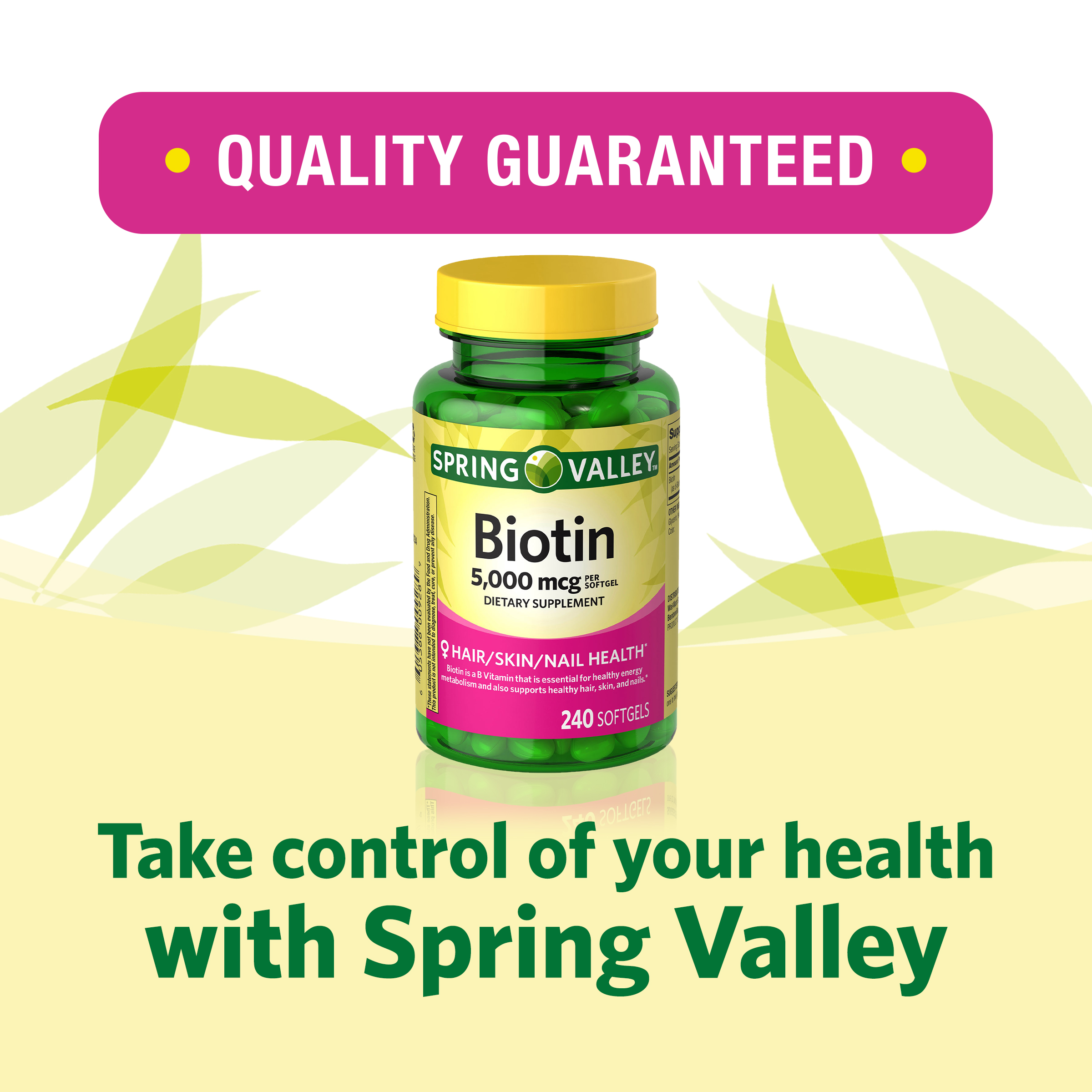 Spring Valley Biotin Softgels Dietary Supplement, 5,000 mcg, 240 Count - image 4 of 16