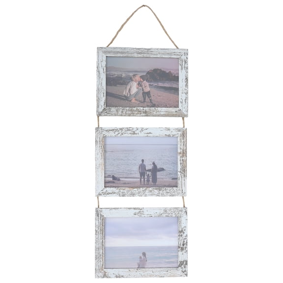 Farmhouse Wall Hanging Photo Frame Collage Wooden Family Picture Display with Rope Rustic Wall Decor for Living Room Bedroom Party Decoration