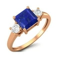 thumbnail image 2 of 0.95 Ctw Princess cut Square Lapis 925 Sterling Silver Rose Vermeil Trio Stone Dainty Women Mother's Day Gift Ring, 2 of 4