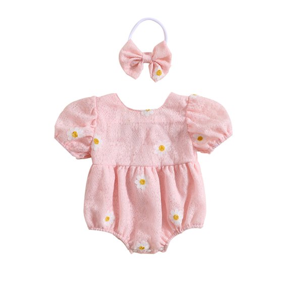 Bagilaanoe Newborn Baby Girl Rompers Flower Print Short Sleeve Bodysuit Headband 6M 12M 18M 24M Infant Summer One Piece Jumpsuit