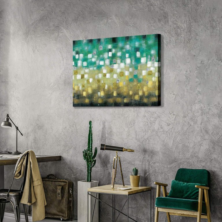 LIVEDITOR Modern Painting Abstract Wall Art Painted Squares Textured Picture  on Canvas for Office, Green & Yellow (36x 24x 1 Panel) 