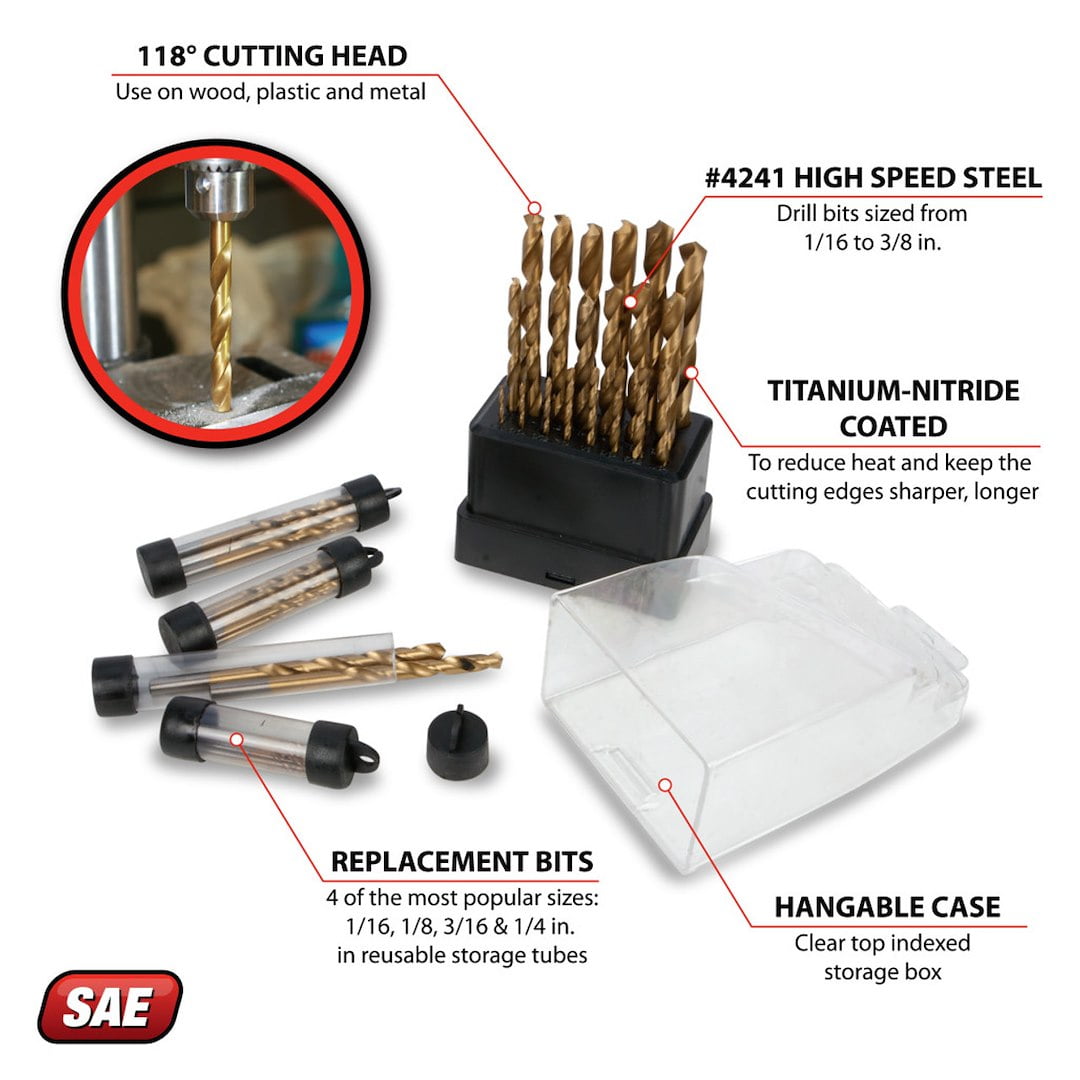 Performance Tool W9012 Titanium-Oxide 118 Degree Drill Bit Set (63 Pieces)
