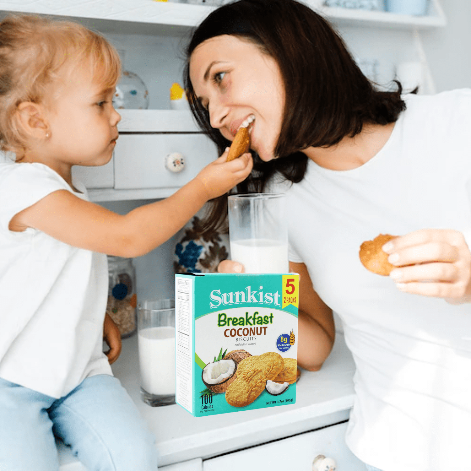 Sunkist Breakfast Biscuits Coconut Flavor Made with Whole Grain Cookies Great for On The Go Breakfast Snacks Home Office Snacks 3.7 Ounce 5 Packs (2 Biscuits Per Pack)