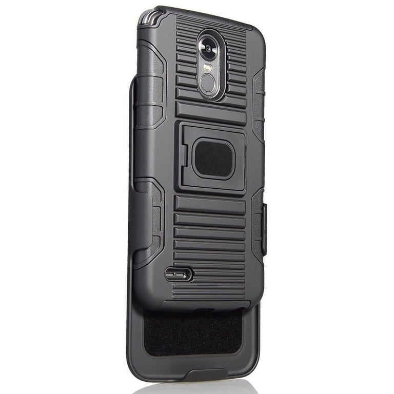 Case for LG Stylo 3, Nakedcellphone's Black Ring Grip Case Cover