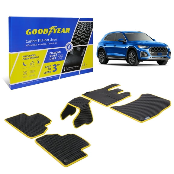 Goodyear All-Weather Car Floor Mats–Custom Fit for Audi Q5 2018-2025, Yellow 5 Pc.Set, Heavy-Duty Diamond Floor Liners for Cars, SUVs, Trucks–Ultimate Interior Car Accessories for Men&Women - GY004149