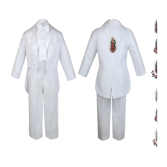 Baby Boy Christening Baptism Formal White Tail Suit Silver Maria on Back Sm-20