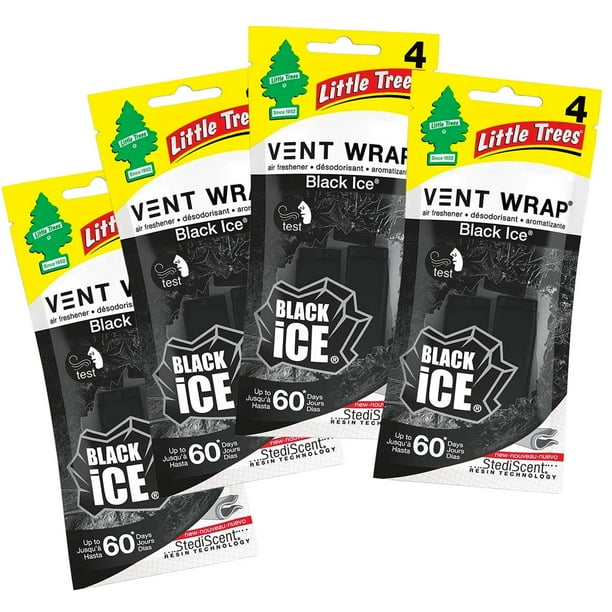 Envoltorio de ventilación para ambientador Little Trees Black Ice, paquete de 4