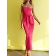 thumbnail image 4 of Liacowi Women Long Bodycon Dress Solid Color Strapless Boat Neck Backless Tube Dress Summer Tie-Up Slit Party Knit Dress, 4 of 9