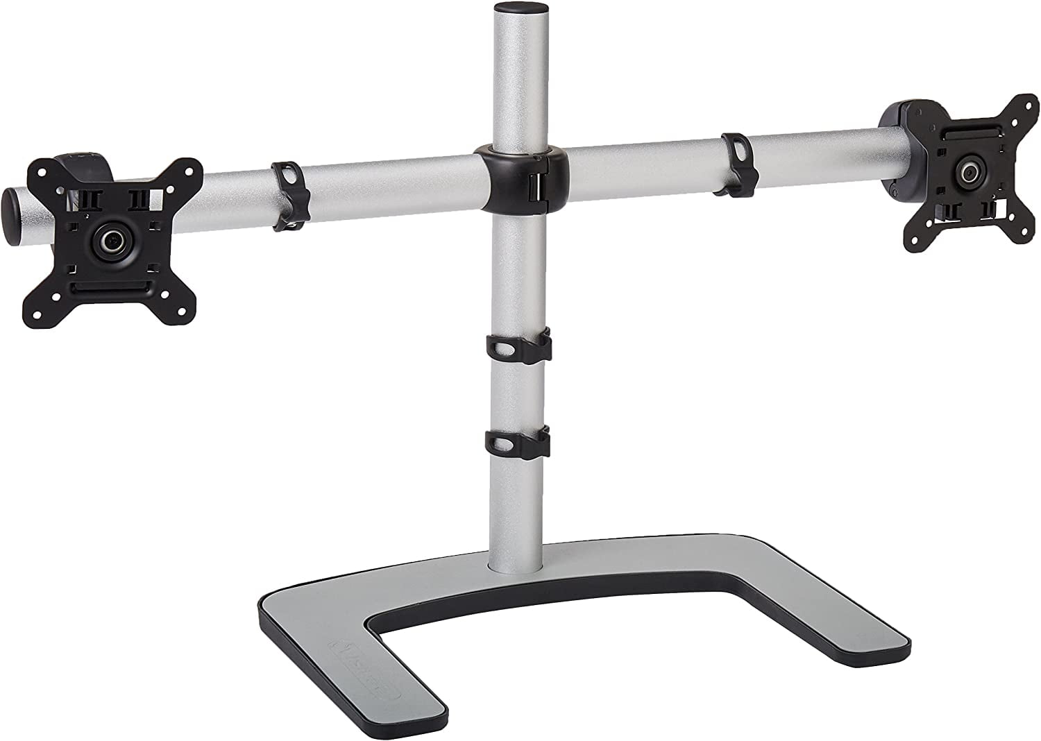 Restored Atdec VFS-DH Dual Freestanding Horizontal Desk Monitor Mount – Supports Two 27″ Monitors, Adjustable Orientation, Swiveling Heads, QuickShift Mechanism, Silver (Refurbished)