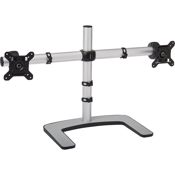 Restored Atdec VFS-DH Dual Freestanding Horizontal Desk Monitor Mount  Supports Two 27 Monitors, Adjustable Orientation, Swiveling Heads, QuickShift Mechanism, Silver (Refurbished)
