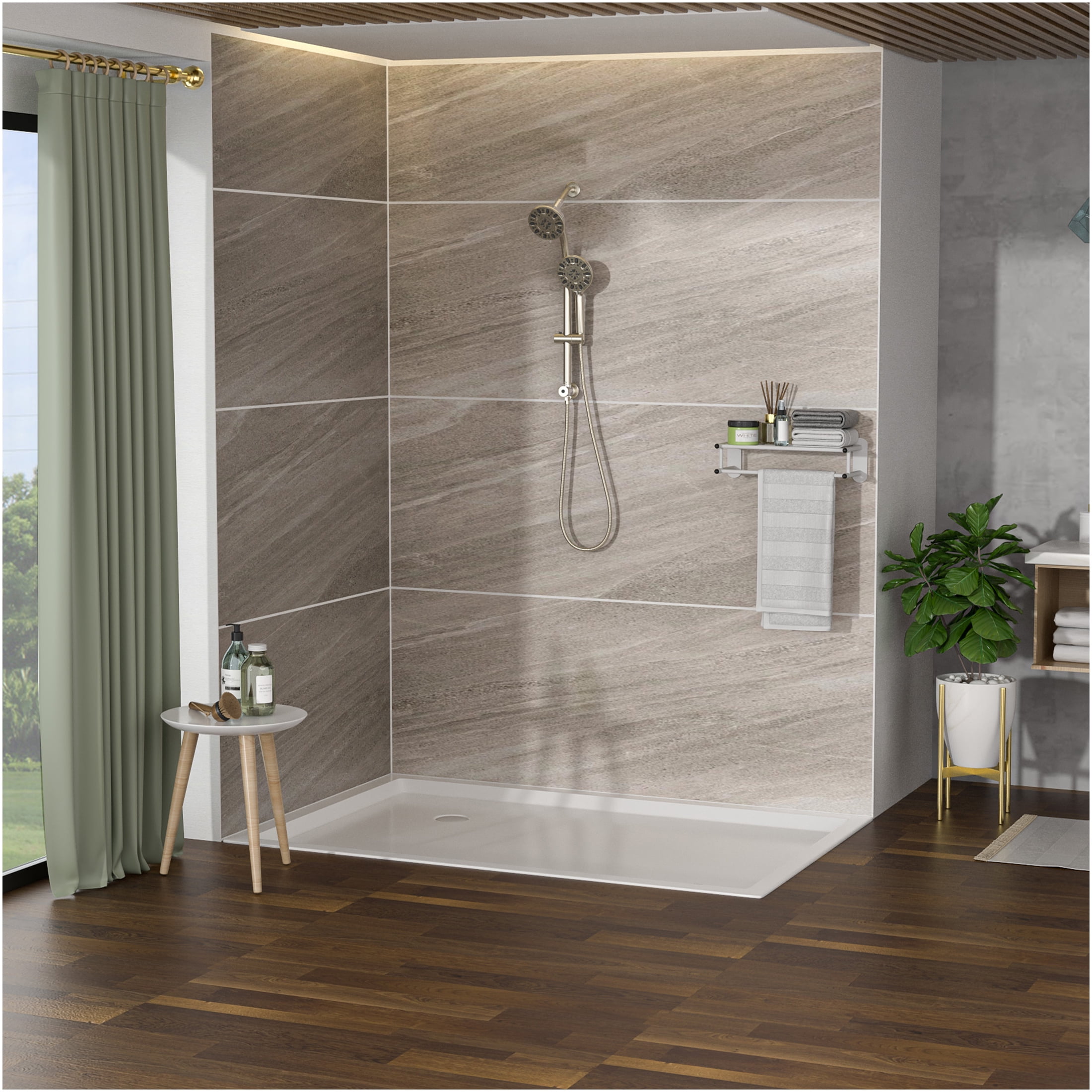 JERFIT Dual Shower Head System with 7-Spray Handheld Shower, Adjustable Slide Bar, 4.7" Rain Showerhead, Brushed Nickel Finish