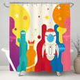 thumbnail image 1 of Whimsical Space-Themed Shower Curtain with Colorful Cartoon Characters - Fun & Cheerful Bathroom Decor, 1 of 5