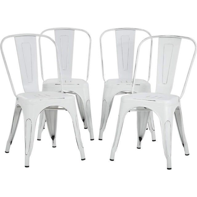 FDW Metal Dining Chairs Set of 4 Indoor Outdoor Chairs Patio Kitchen Metal 18 Inch Seat Height Restaurant Tolix Side Bar, White