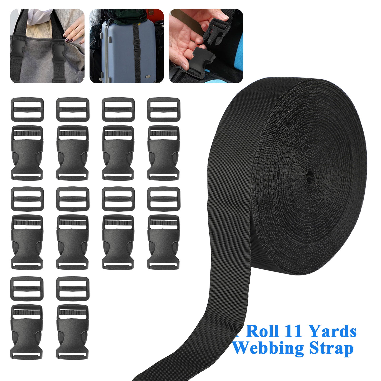 20 Flat Pressing Opening Plastic Clip Buckles Adjustable for Webbing Bag Strap