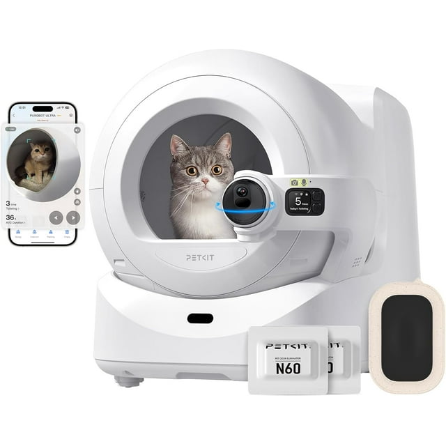 PETKIT Purobot Ultra Auto Waste Packing & Multi-Cat Toilet Behavior Ai Camera Tracking Automatic Self-Cleaning Cat Litter Box, Smart Robot with 5G WiFi App Control&Integration Safety&Odor Free