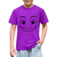 thumbnail image 1 of Blusas y camisas de manga corta con cuello redondo para niños y niñas, color liso, con estampado de expresión linda, manga corta, holgadas y cómodas, blusa para niña, 1 of 6