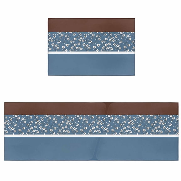 Kitchen Rugs and Mats 2 Pieces Blue Brown Floral Runner Rug Sets Stitching Art Soft Comfort Standing Kitchen Mats for Floor Absorbent Area Rugs Carpet Non Slip Cushioned Doormat