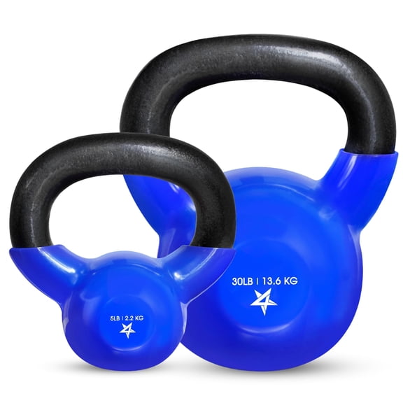 Yes4All Kettlebells 5 30 lbs Set Weight Vinyl Coated Cast Iron for Dumbbell Weights Exercises, Gym, Fitness, Full Body Workout Equipment Push up, Grip and Strength Training, Blue