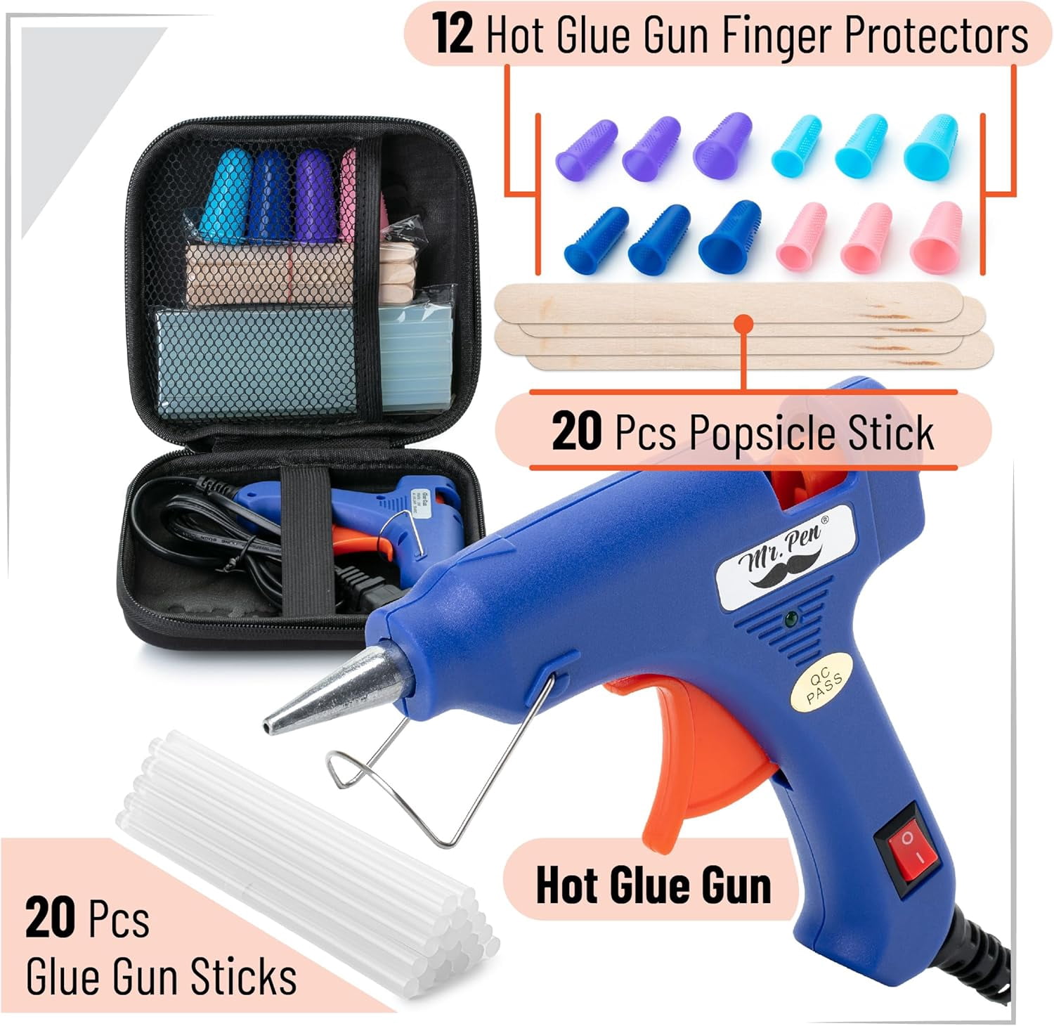 - Mini Hot Glue Gun Kit with 20 Sticks and Popsicle & 8 Finger Protector Fast Preheating Melt Gun, High Temp for School Crafts DIY Arts Quick Home Repairs