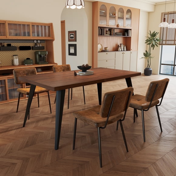 Table à Manger Homy Casa de 63 po pour 6 Personnes, Table de Cuisine Rectangulaire Industrielle avec Dessus en Grain de Bois et Pieds en Métal, Noyer
