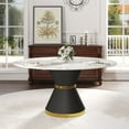 thumbnail image 2 of Miekor Furniture 59.05"Modern Artificial Stone Round Black Carbon Steel Base Dining Table-Can Accommodate 6-8 People 06464, 2 of 10