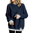 thumbnail image 4 of Caixia Womens Comfy Dark Blue Crew Neck 2 in 1 Layered Look Sweatshirt with Thumbhole Cuffs Relaxed Fit Hoodless Pullover Top for Women Autumn Wardrobe, 4 of 7